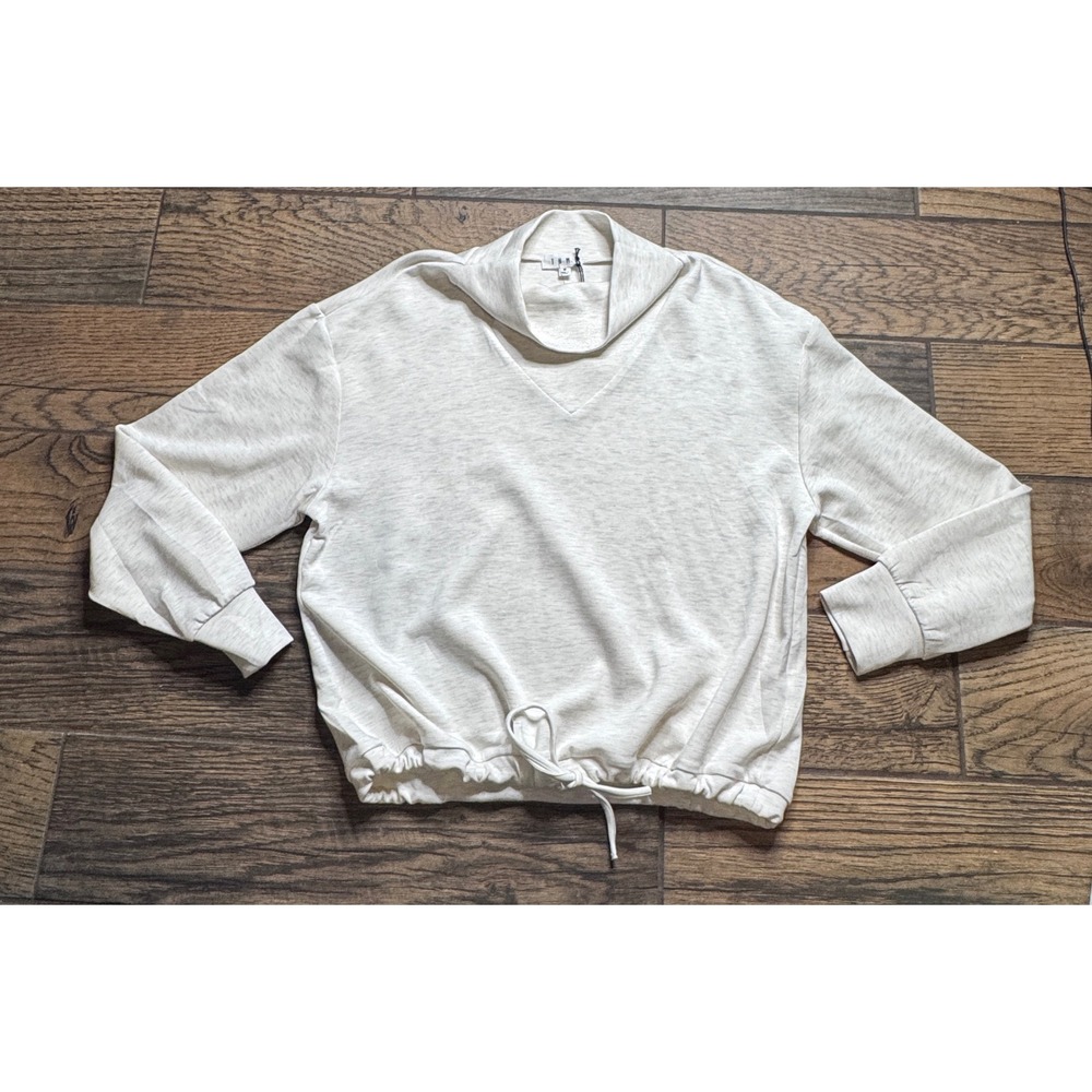 THM Mock Neck V Neck‎ Drawstring Hem Sweatshirt Womens Size M Oatmeal Heather
